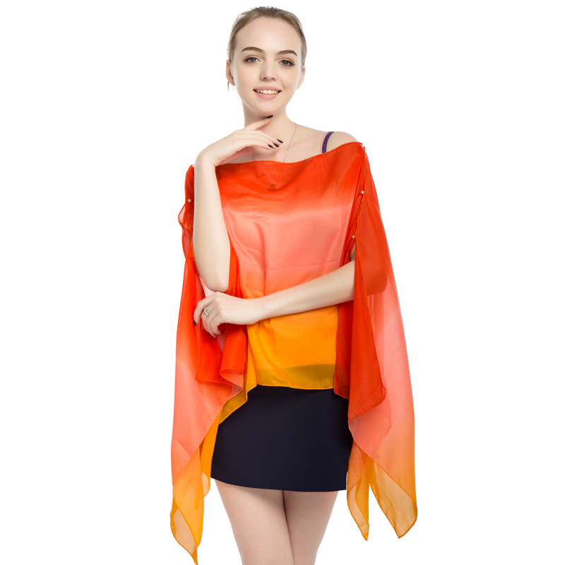 New Chiffon Pearl Button Women Pullover Cape Print Color Stripe Summer Sun Protection Shawl