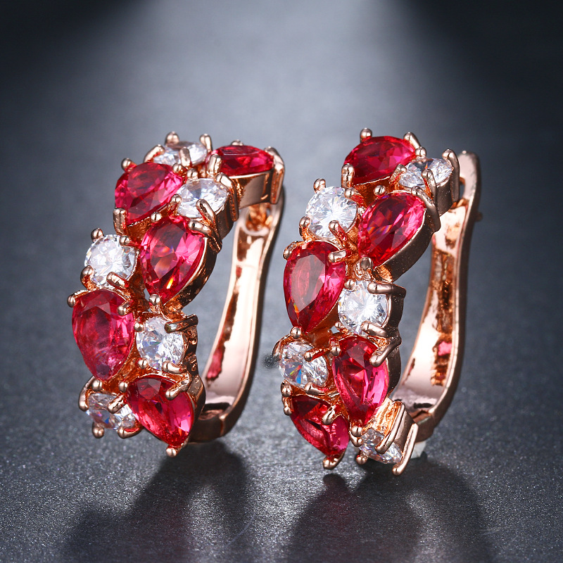Women's colorful teardrop zirconia ear cuffs, Mona Lisa series earrings, accessories, small ornaments