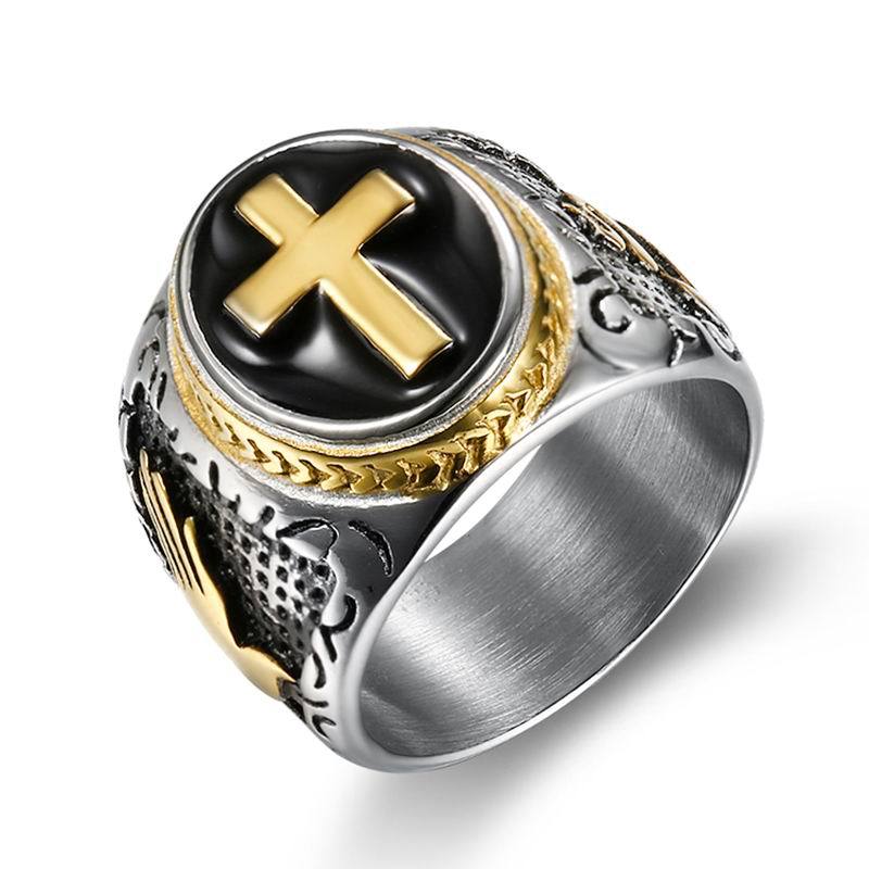 Accessory Men's Titanium Steel Cross Men's Ring Black Drop Glue God's Finger Ring