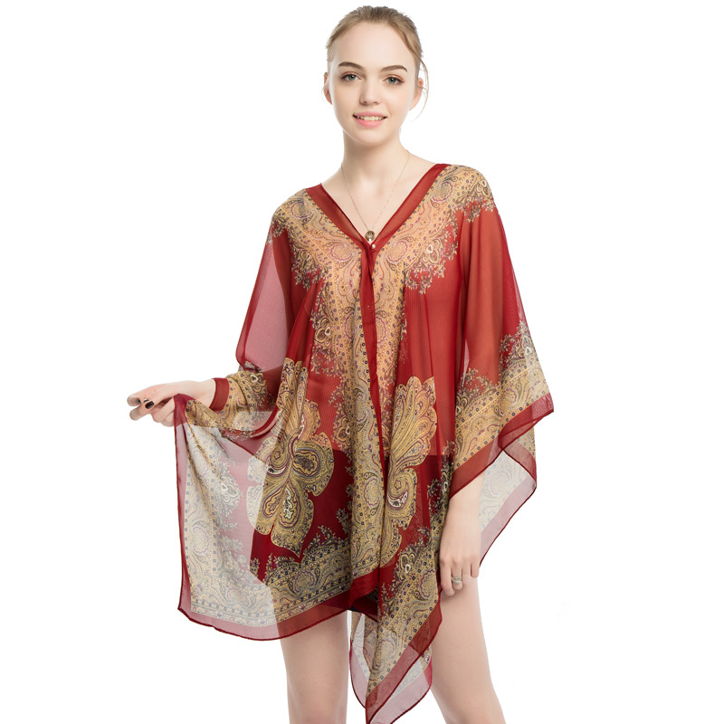 New Sun Protection Shawl Women Summer Chiffon Versatile Scarf Paisley Beach Silk Scarf