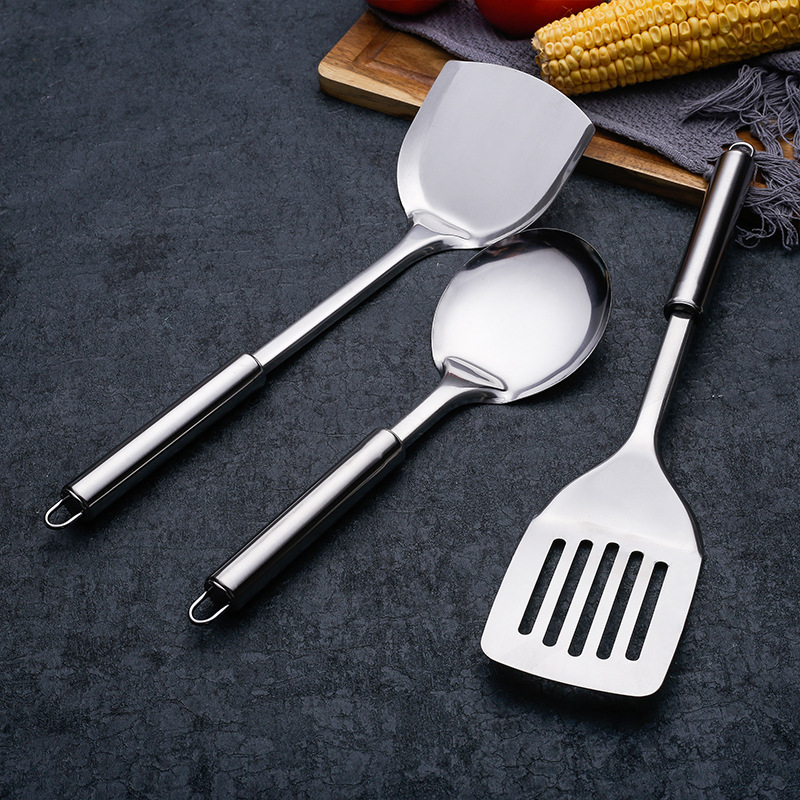 Thickened stainless steel spatula set for home use, soup spoon, high temperature resistant spatula, slotted spoon, kitchen, outdoor, hotel