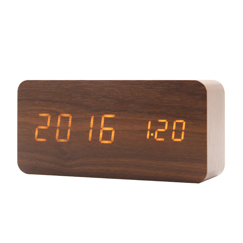 New LED Charging Alarm Clock Home Multifunctional Wooden Clock Student Gift Smart Electronic Clock