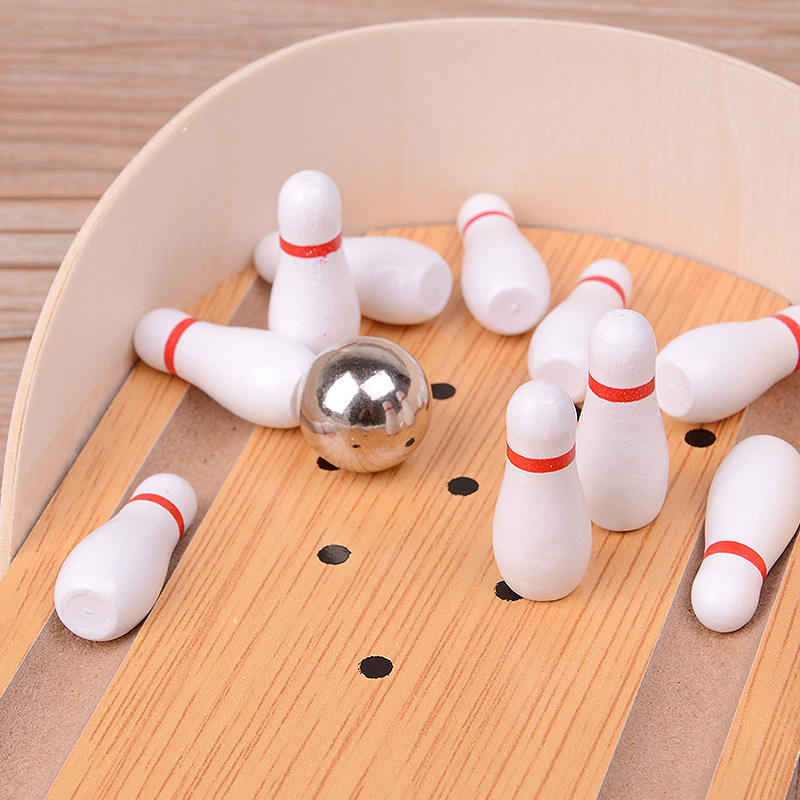 Children's Educational Mini Bowling Wooden for Adults Stress Relief Parent-child Interaction Leisure Tabletop Game Toy