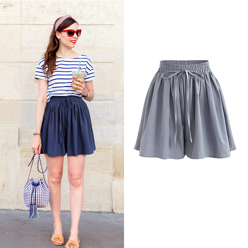 Plus size wide-leg shorts women summer new chiffon skirt pants single layer elastic waist loose casual pants