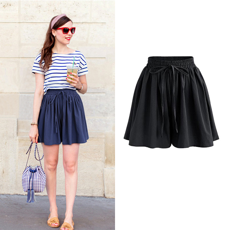 Plus size wide-leg shorts women summer new chiffon skirt pants single layer elastic waist loose casual pants