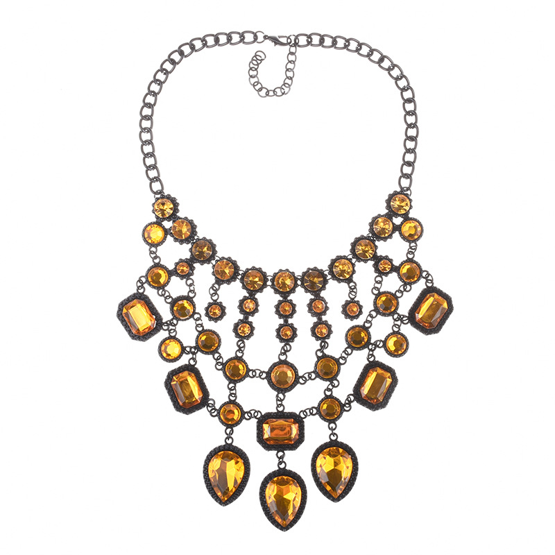 Big brand popular jewelry luxury black multi-layer crystal gem tassel necklace