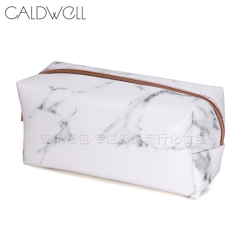 New Marble Pattern PU Cosmetic Bag Portable Handheld Bag Large Capacity Cosmetic Storage Bag
