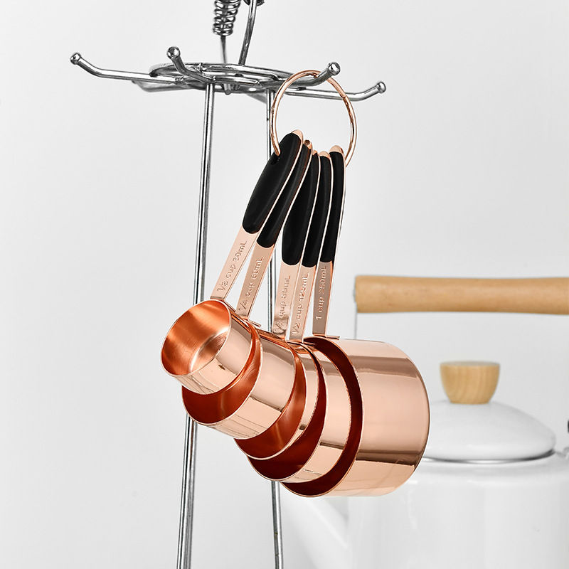 DIY Baking Tool Rose Gold Stainless Steel Measuring Cup 5-Piece Set Measuring Cup Baking Set