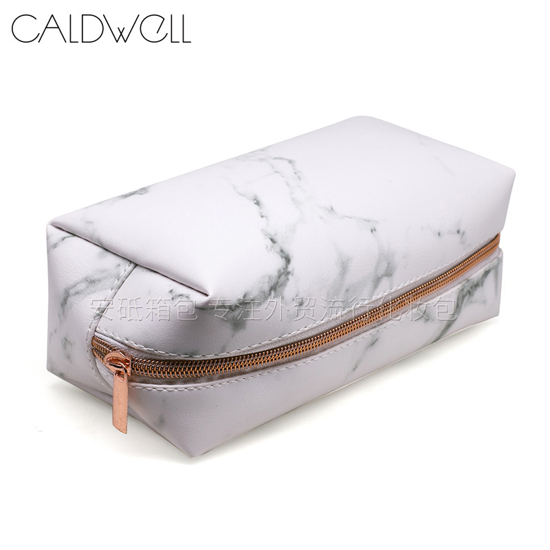 New Marble Pattern PU Cosmetic Bag Portable Handheld Bag Large Capacity Cosmetic Storage Bag