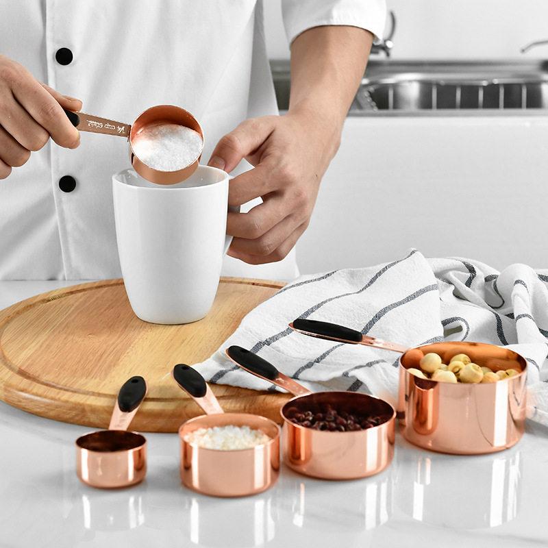 DIY Baking Tool Rose Gold Stainless Steel Measuring Cup 5-Piece Set Measuring Cup Baking Set