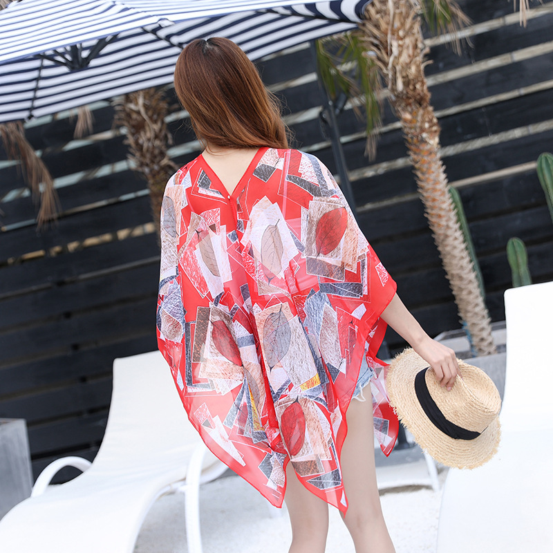 Sun Protection Beach Scarf Pearl Button Geometric Long Sleeve Gauze Scarf New Chiffon Sun Protection Shawl