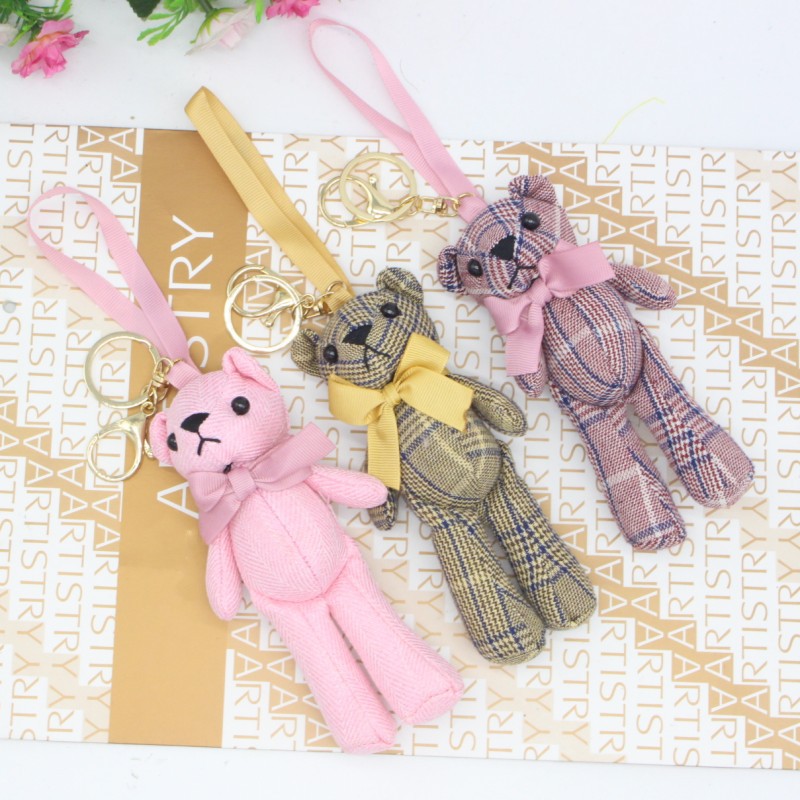 Fabric Bow Tie Teddy Bear Plush DIY Long Leg Bear Keychain Bag Charm Promotional Gift