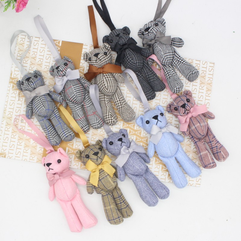 Fabric Bow Tie Teddy Bear Plush DIY Long Leg Bear Keychain Bag Charm Promotional Gift