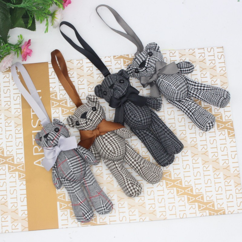 Fabric Bow Tie Teddy Bear Plush DIY Long Leg Bear Keychain Bag Charm Promotional Gift