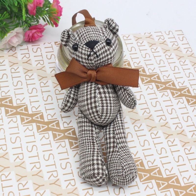 Fabric Bow Tie Teddy Bear Plush DIY Long Leg Bear Keychain Bag Charm Promotional Gift