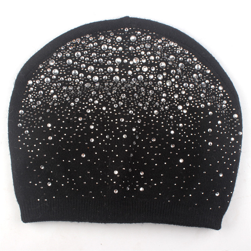 New autumn and winter rhinestone starry sky women's pullover hat cashmere rabbit hair blend knitted hat warm winter hat hot