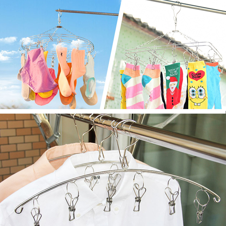 Stainless Steel Sock Rack 20 Clips Sock Rack Double Layer Solid Drying Sock Rack Multi-Clip Hanger Windproof Sock Rack