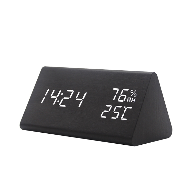 New Temperature and Humidity Multifunctional Silent Alarm Clock LED Wooden Clock Student Gift Electronic Clock