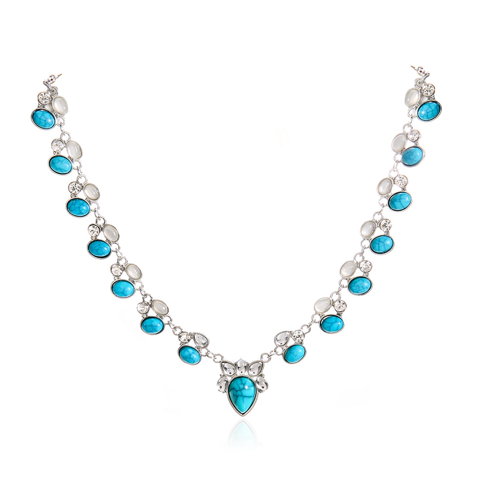 Big Brand Necklace Turquoise Bohemian White Green Flower Necklace