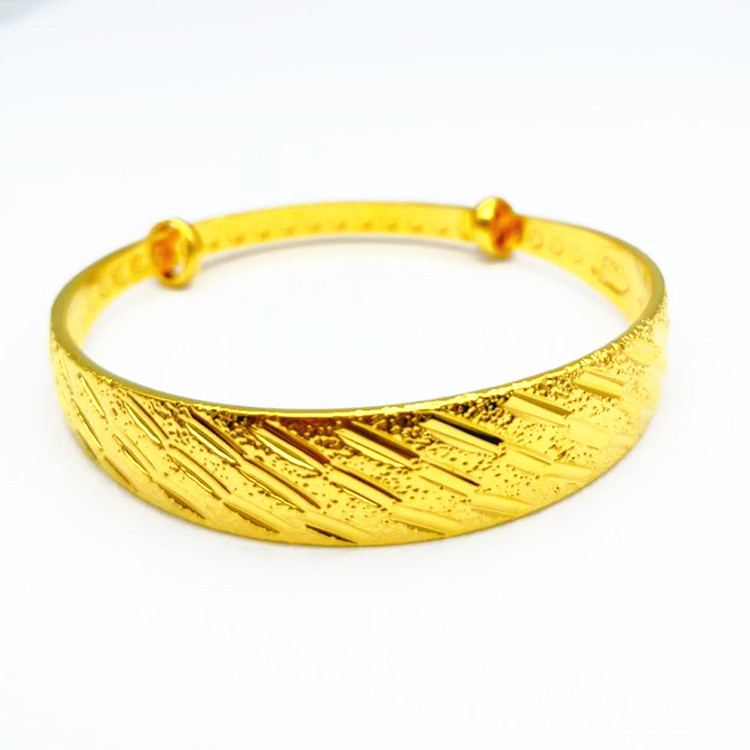 Sand gold bracelet, inside and outside one color, 12N pure brass gold-plated, women's push-pull imitation gold jewelry, Chinese style