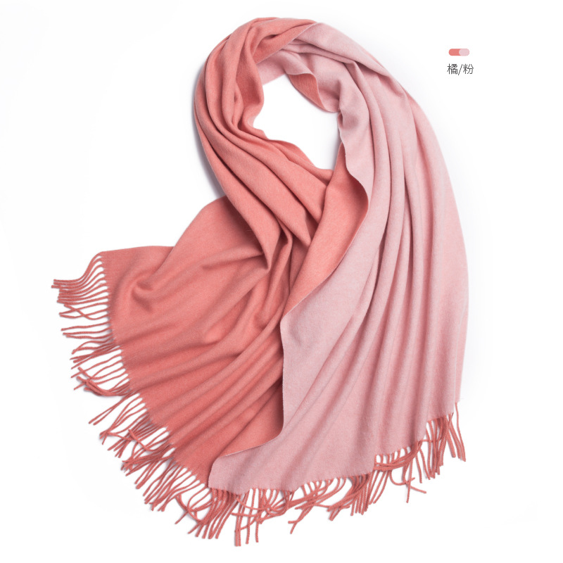 Inner Mongolia wool women's double-sided scarf autumn and winter color-blocked oversized shawl warm neck warmer two-in-one