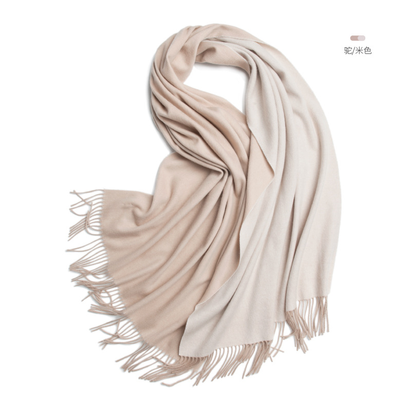 Inner Mongolia wool women's double-sided scarf autumn and winter color-blocked oversized shawl warm neck warmer two-in-one