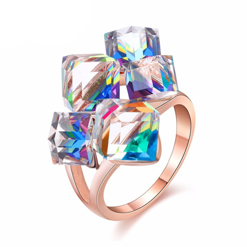 High-quality three-dimensional cube jewelry inlaid with Austrian amethyst ring for women's index finger