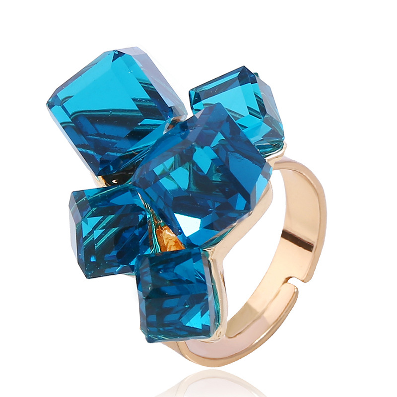 High-quality three-dimensional cube jewelry inlaid with Austrian amethyst ring for women's index finger