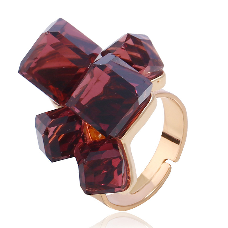 High-quality three-dimensional cube jewelry inlaid with Austrian amethyst ring for women's index finger