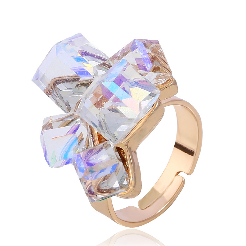 High-quality three-dimensional cube jewelry inlaid with Austrian amethyst ring for women's index finger
