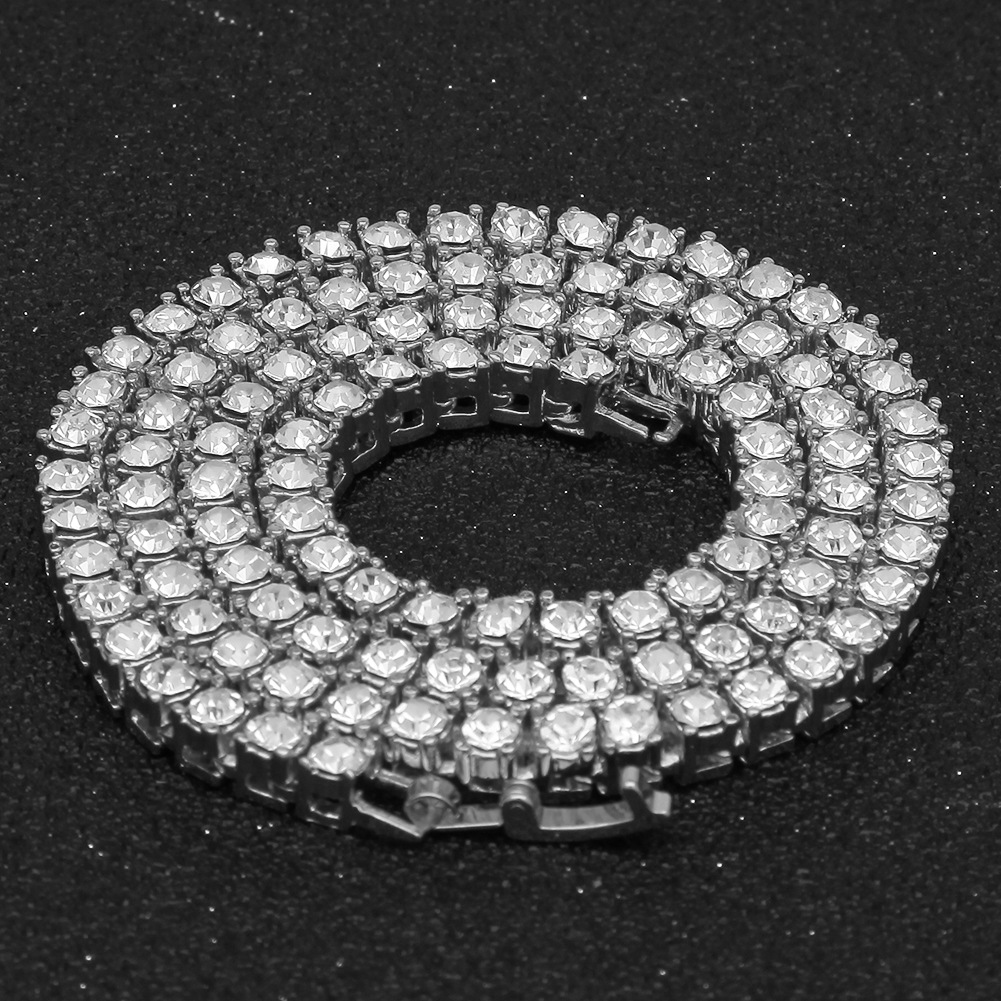 Hip Hop Necklace Men 3mm 4mm Alloy Rhinestone Tennis Chain Gold Silver Simple Neck Accessories