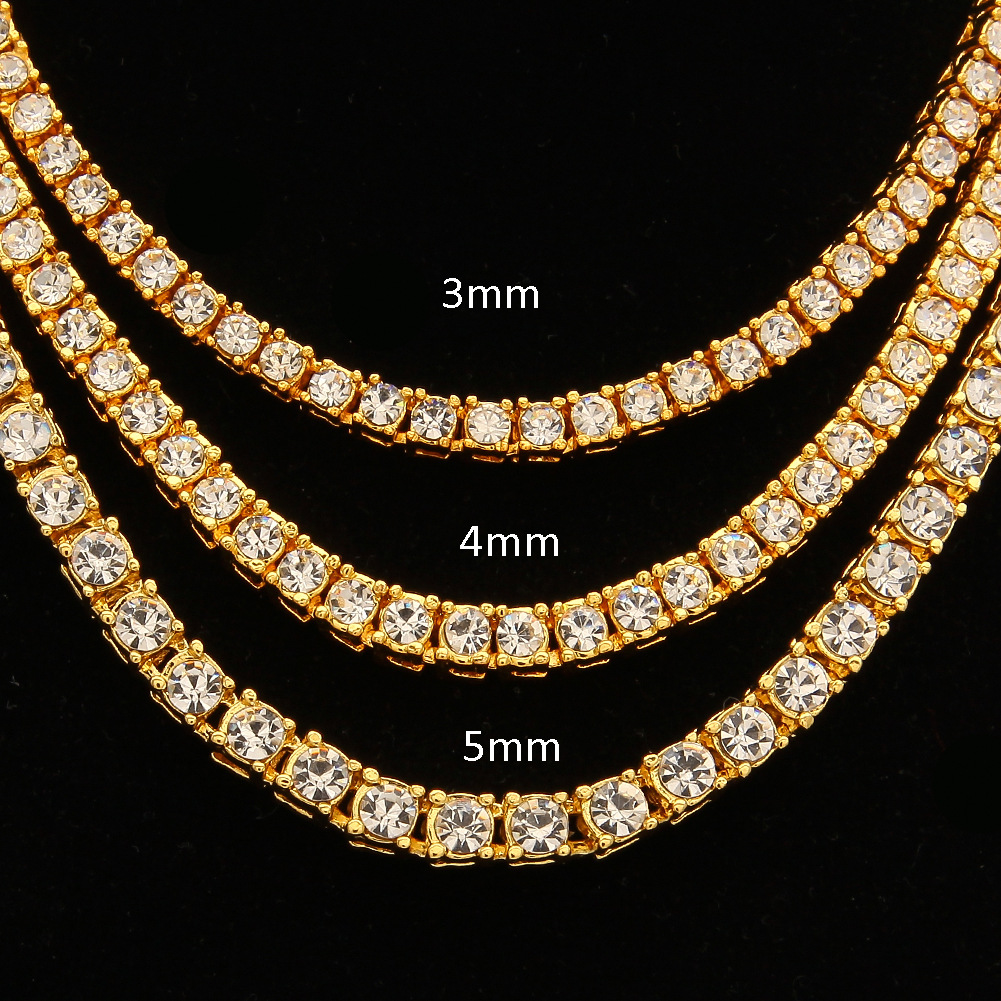 Hip Hop Necklace Men 3mm 4mm Alloy Rhinestone Tennis Chain Gold Silver Simple Neck Accessories
