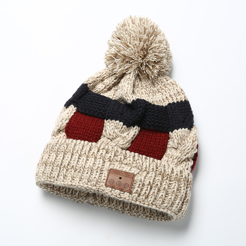 V5.0 Wireless Call Headphone Music Hat Knitted Hat Fleece Warm Bluetooth Hat