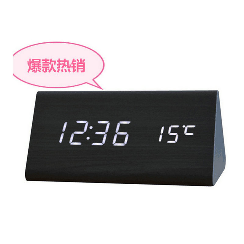 Best Selling LED Wooden Clock Thermometer Electronic Clock Wooden Student Alarm Clock Digital Voice Control Clock