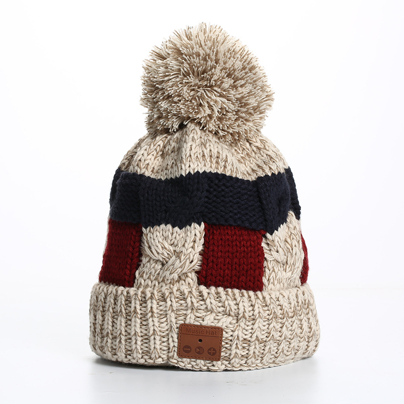 V5.0 Wireless Call Headphone Music Hat Knitted Hat Fleece Warm Bluetooth Hat