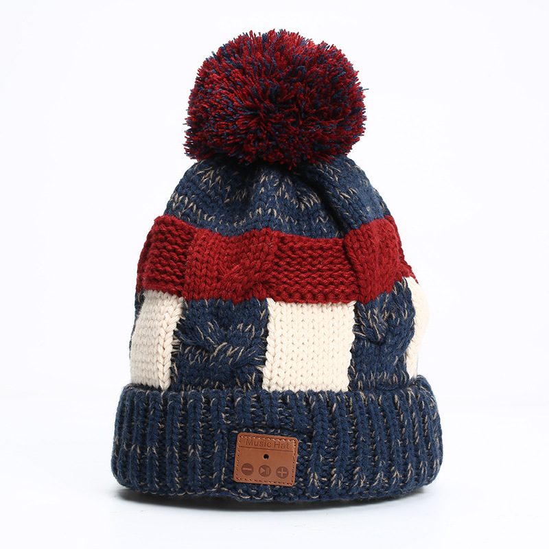 V5.0 Wireless Call Headphone Music Hat Knitted Hat Fleece Warm Bluetooth Hat