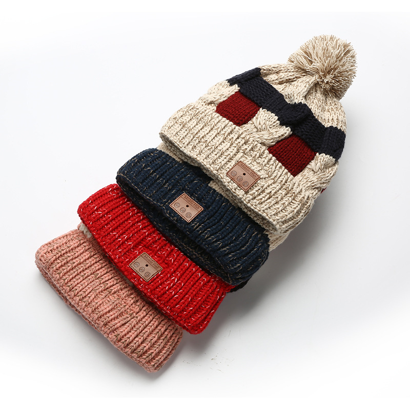 V5.0 Wireless Call Headphone Music Hat Knitted Hat Fleece Warm Bluetooth Hat