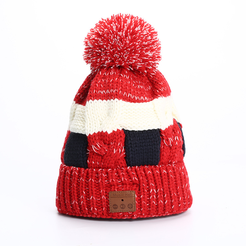 V5.0 Wireless Call Headphone Music Hat Knitted Hat Fleece Warm Bluetooth Hat