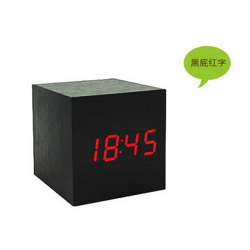 Desk Clock LED Wooden Clock Electronic Clock Mini Square Small Alarm Clock Digital Clock Thermometer Bedside Clock