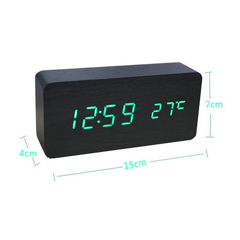 LED Wooden Clock Electronic Thermometer Voice Control LED Clock Digital Electronic Gift Clock Wooden Alarm Clock