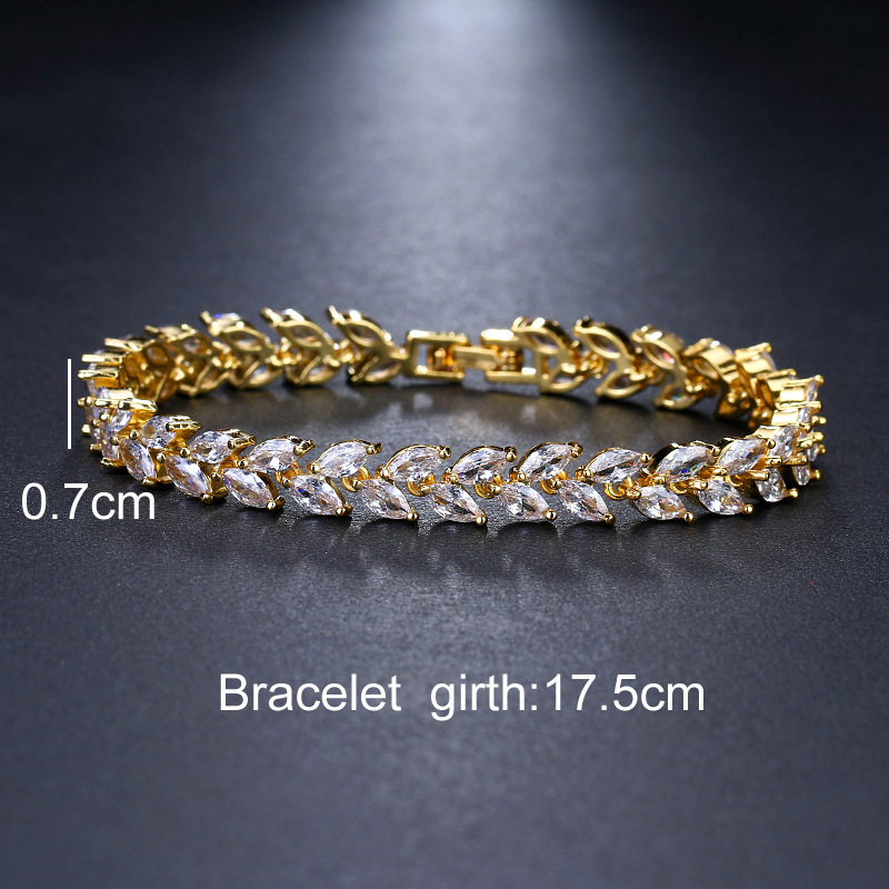 Leaf bracelet with zirconia, simple zirconia bracelet for women, jewelry accessories style