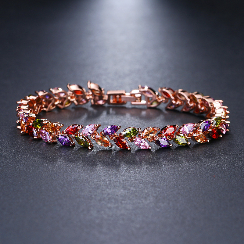 Leaf bracelet with zirconia, simple zirconia bracelet for women, jewelry accessories style