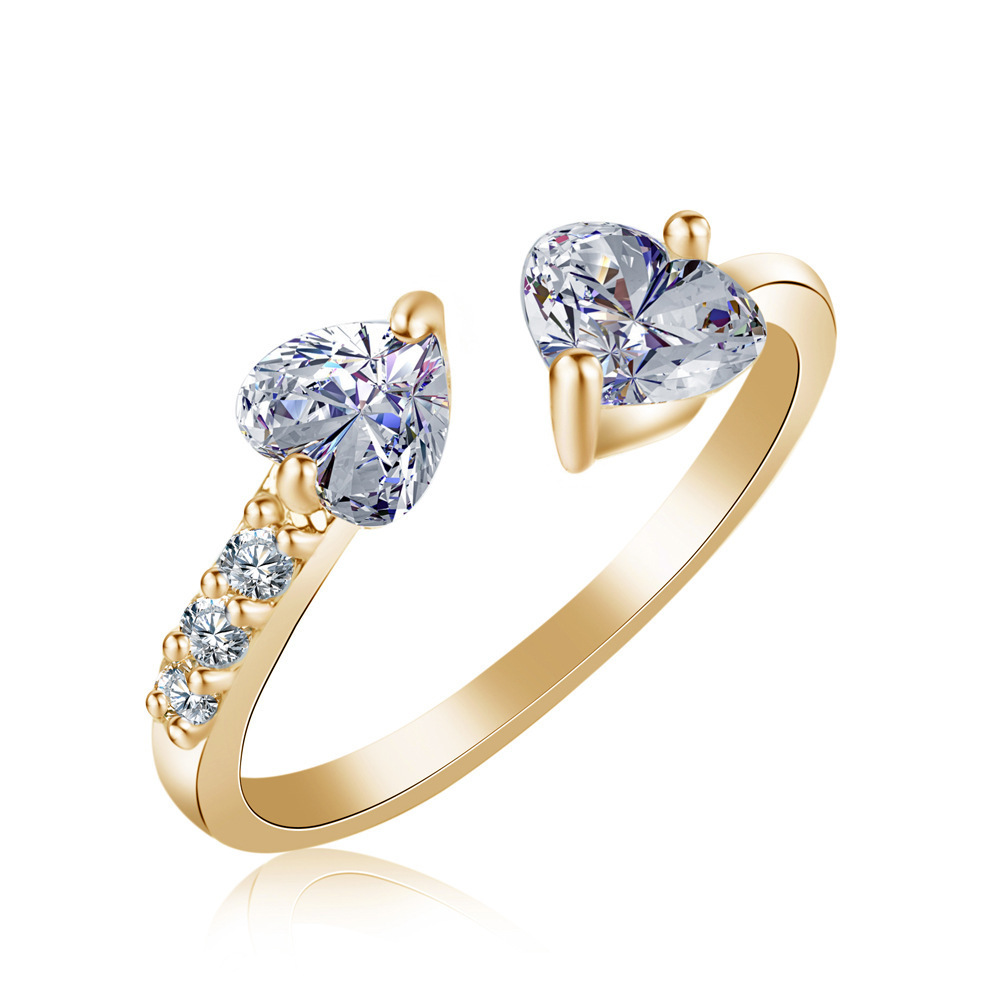 Double Heart Full Diamond Open Ring Adjustable Zircon Women's Finger Ring Christmas Gift Christmas Gift