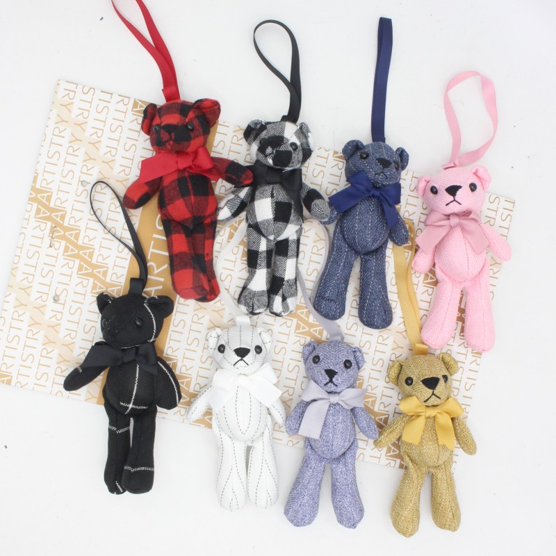 Fabric Bow Tie Teddy Bear Plush DIY Long Leg Bear Keychain Bag Charm Promotional Gift