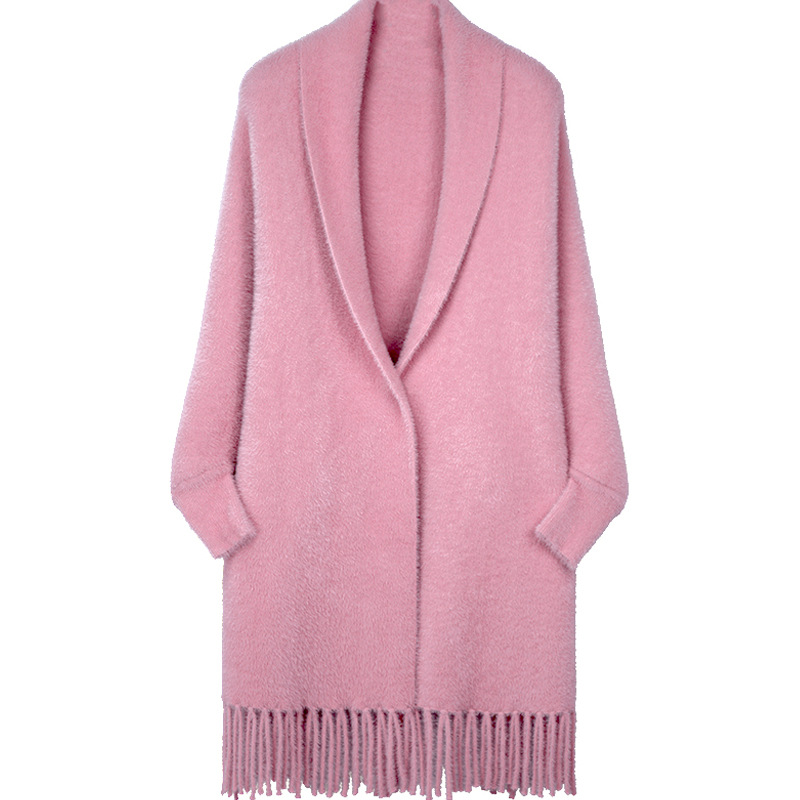 Autumn and winter cape shawl with sleeves for women, solid color faux mink sweater, mid-long cardigan, outerwear for cheongsam, thick cape