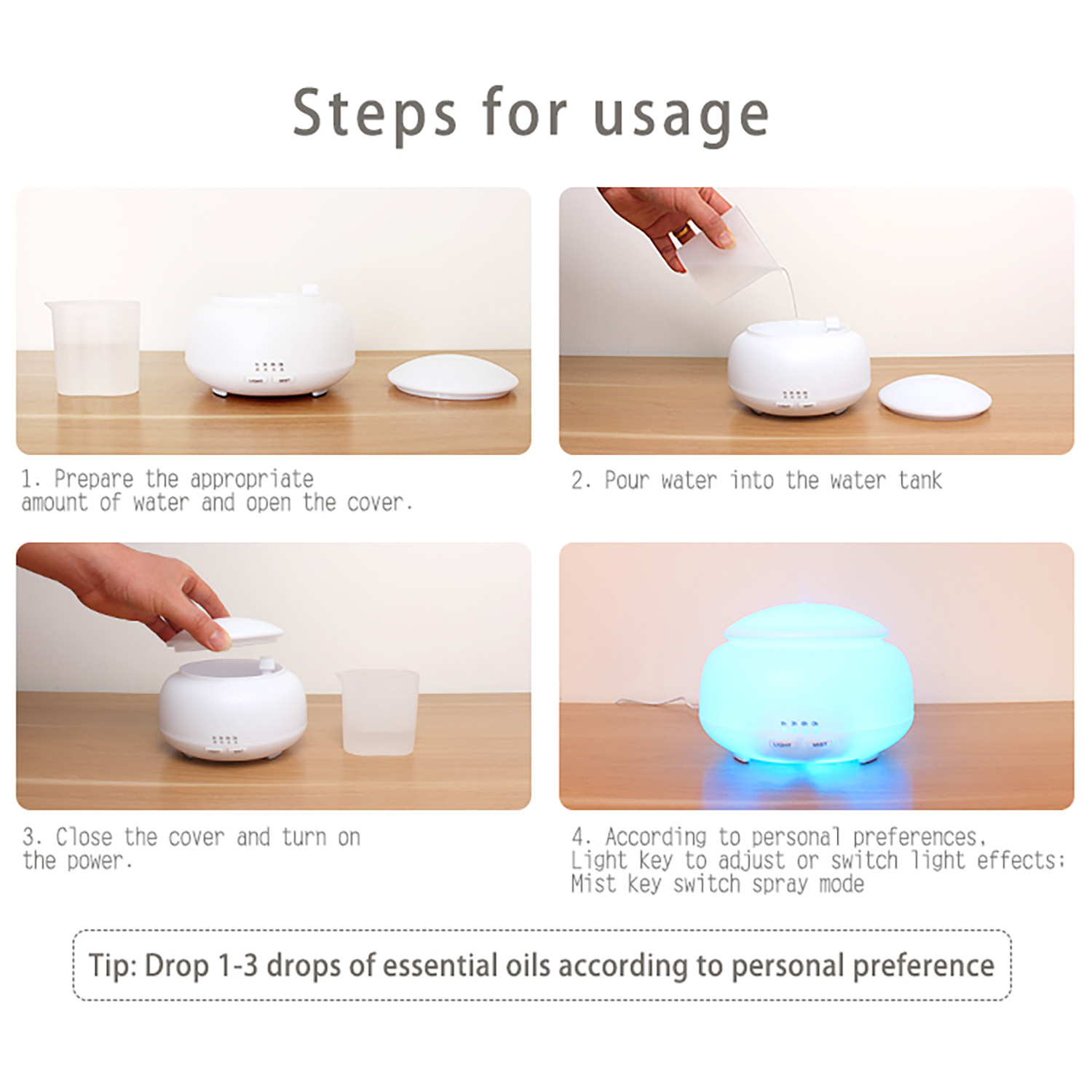Simple Wood Grain Air Humidifier Night Light Mushroom 300ml Aromatherapy Diffuser Ultrasonic Atomizer Home Gift