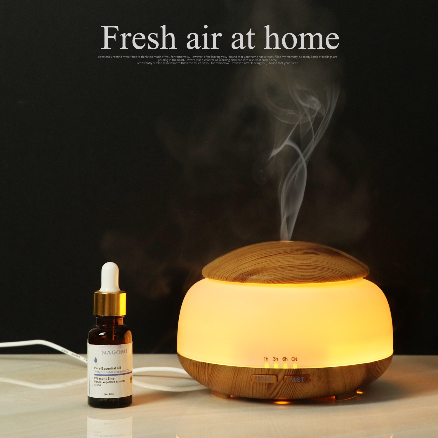 Simple Wood Grain Air Humidifier Night Light Mushroom 300ml Aromatherapy Diffuser Ultrasonic Atomizer Home Gift
