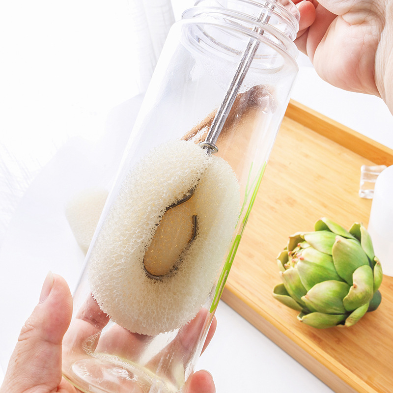 Long Handle Cup Cleaning Brush, Stainless Steel Handle Sponge Cup Brush, Dishware Stain Removal Cup Brush, Replaceable Brush Head