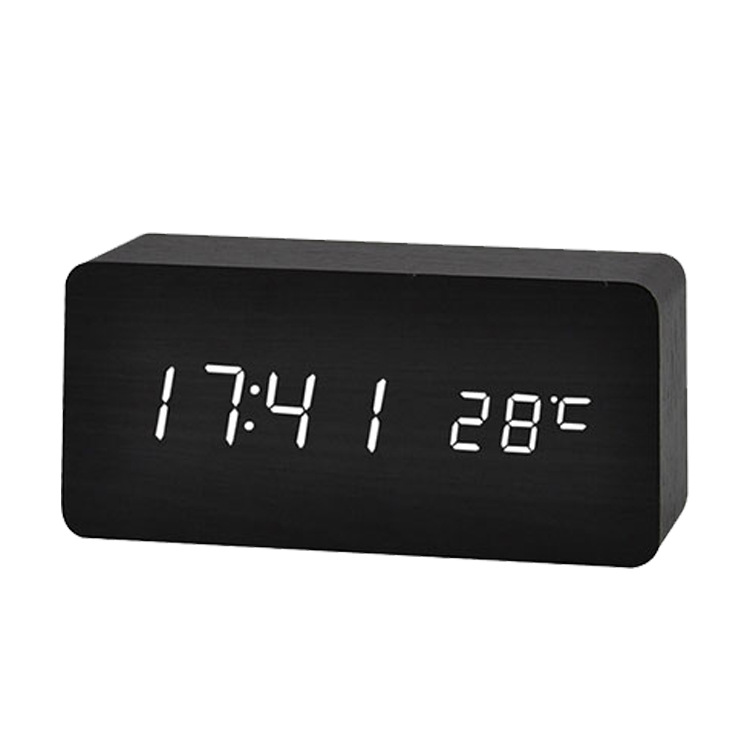 Wooden Alarm Clock LED Digital Clock Night Light Thermometer Wooden Clock Multifunctional Silent LED Alarm Clock