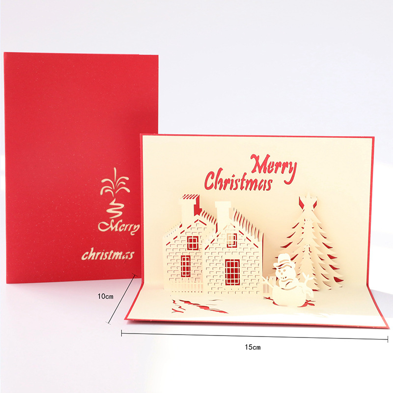 Paper Carving 3D Christmas Card Handmade Greeting Card Holiday Card Christmas Castle Message Card